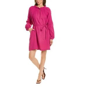 Leota Womens Long Sleeve Tie Waist Cotton Gauze Rena Mini Dress Pink Fuchsia Med